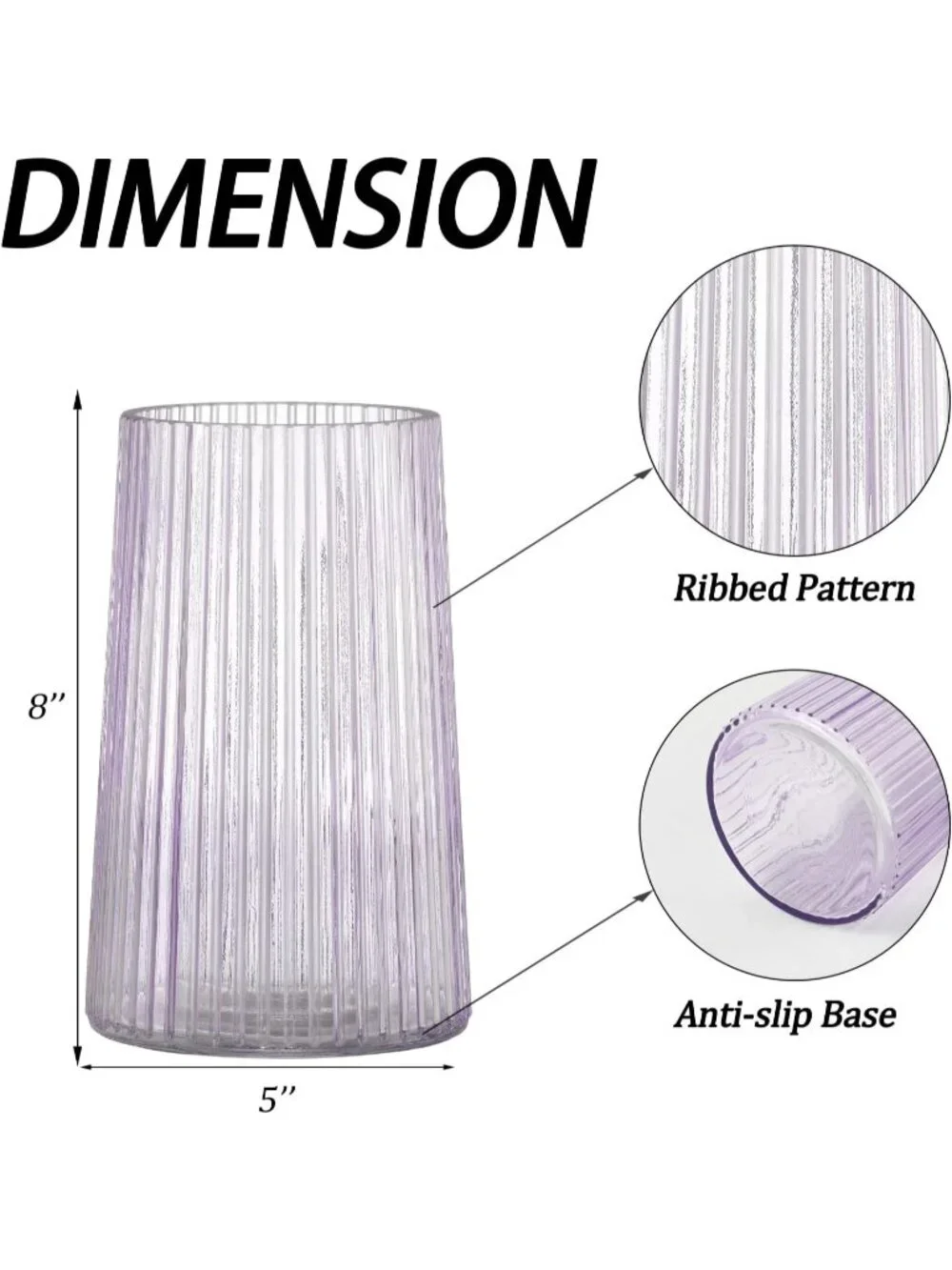 8 Inches Modern Purple Glass Vase Flower Bouquet Living Room Bedroom Home Deco